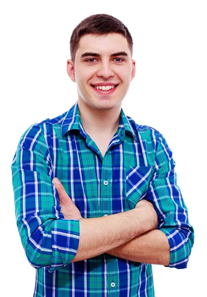 Handsome guy with crossed arms over white — Stock Photo, Image