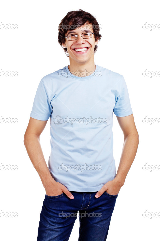 Smiling guy with hands in pockets