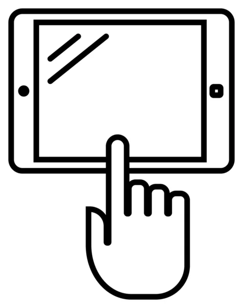 Tableta con icono de contorno de mano — Vector de stock