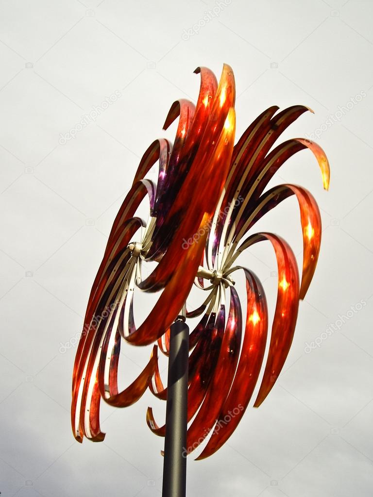 Red metal wind mobile art