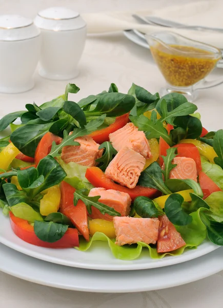 Овощной салат с лососем — стоковое фото