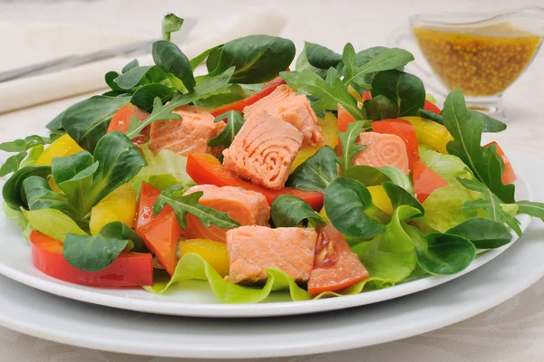 Zeleninový salát s lososem — Stock fotografie
