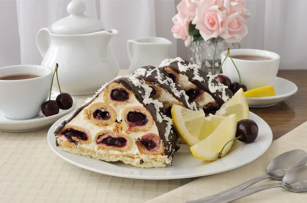 Cake with cherry chocolate with coconut — Stock Photo, Image