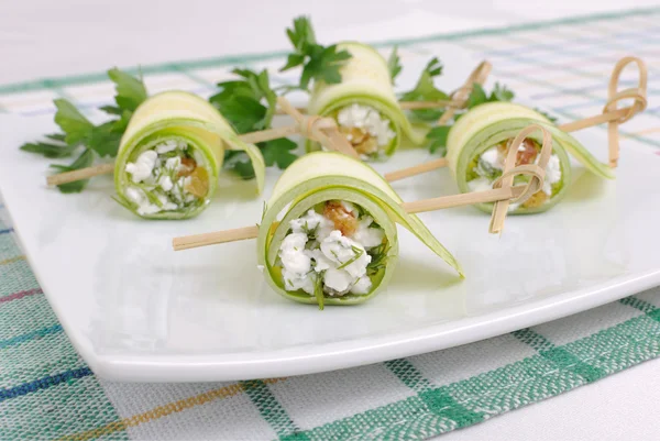 Rolls of zucchini with ricotta — Stock Photo, Image