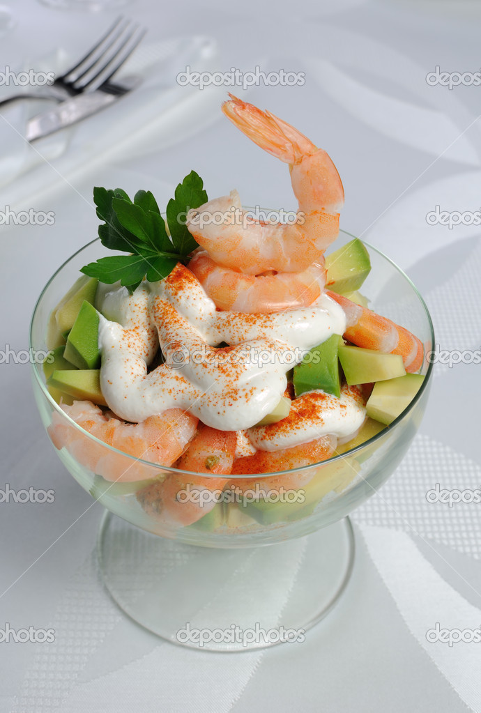 Shrimp with avocado yogurt and red pepper Stock Photo by ©apolonia 45776567