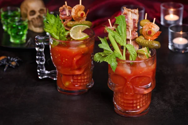 Griezelig Halloween Feest Caesar Bloody Mary Cocktail Met Wodka Wat — Stockfoto