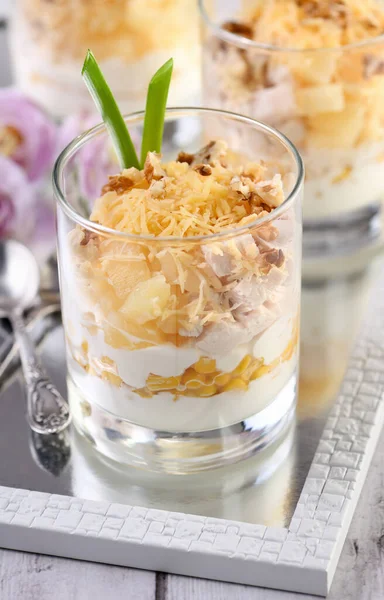 Chicken Salad Pineapple Corn Seasoned Greek Yogurt Crushed Nuts Grated — Stock Photo, Image