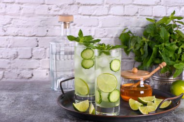 Cucumber Gimlet with gin and honey, very good in combination with mint. This is a great refreshing cocktail.