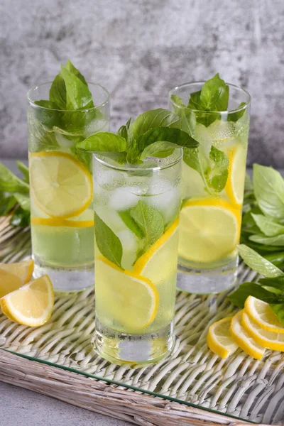 Basil Lemon Gin Tonic Very Light Incredibly Refreshing Cocktail — 图库照片