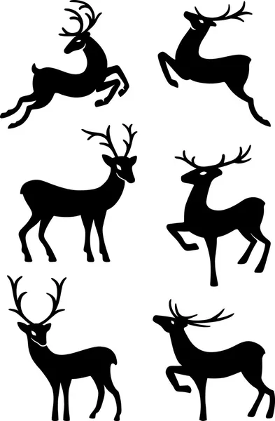 Six deer silhouettes — Stock Vector