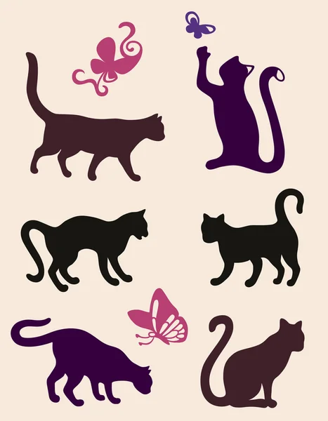 Zes kat silhouetten — Stockvector