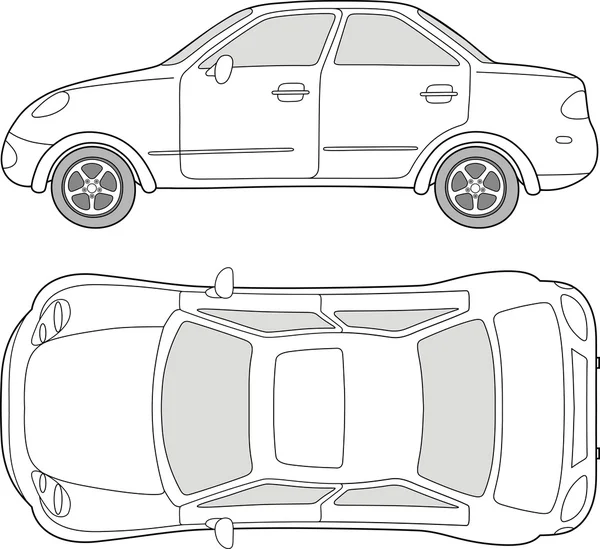 Carro de passageiros (parte superior delineada, vista lateral ) — Vetor de Stock