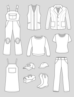 işçi, tesisatçı adam, kadın moda seti