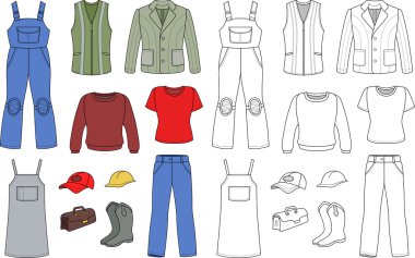 işçi, tesisatçı adam, kadın moda seti