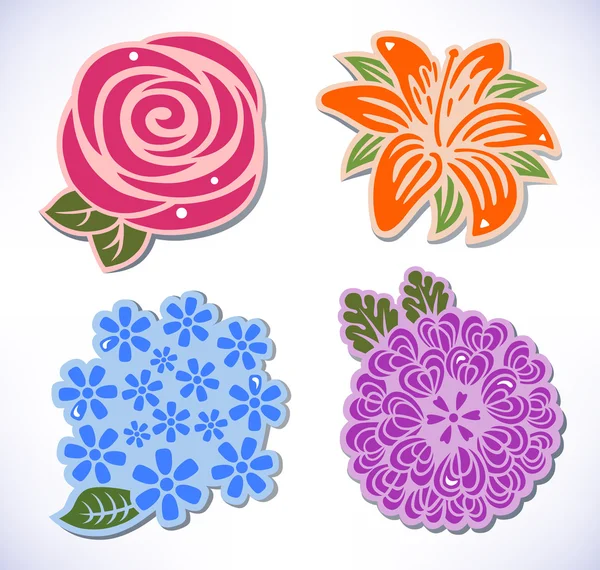 Quatro flores (rosa, crisântemo, hortênsia, lírio ) — Vetor de Stock