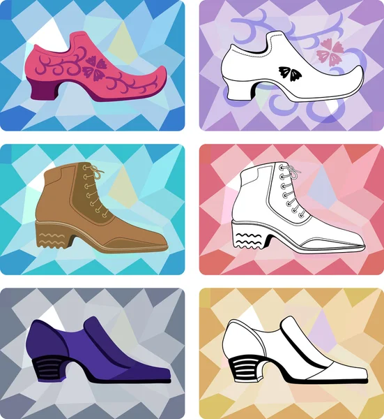Six stylish man shoes isolated on faceted background — Stock Vector