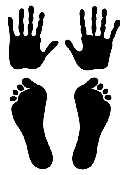 Viejo hombre manos y pies impresiones — Vector de stock