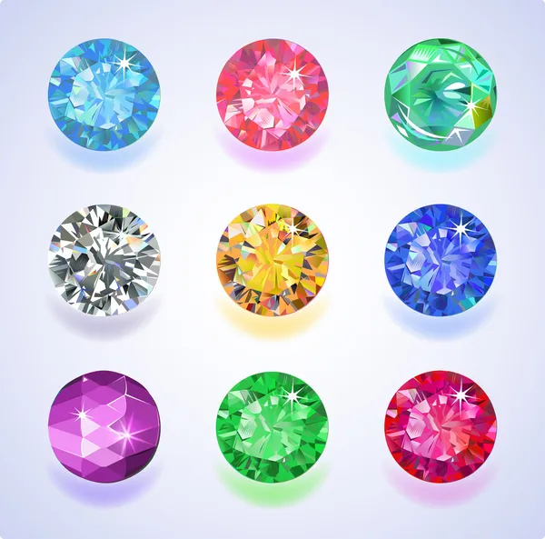 Round shape top view colored gems — Stock Vector