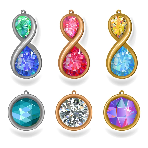 Κόσμημα πολύτιμα μέταλλα μενταγιόν και lavalieres με το χρωματιστό gems — Διανυσματικό Αρχείο