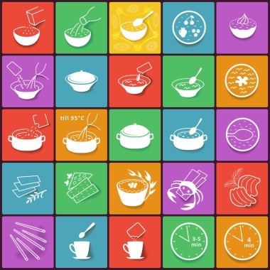 düz fast food paketleme işlemi Icons set yemek