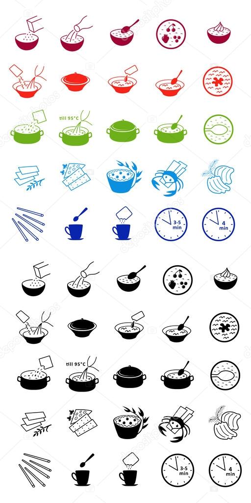Fast food cooking process icons