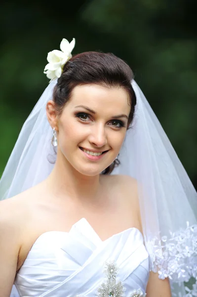 Bruden i vit klänning — Stockfoto