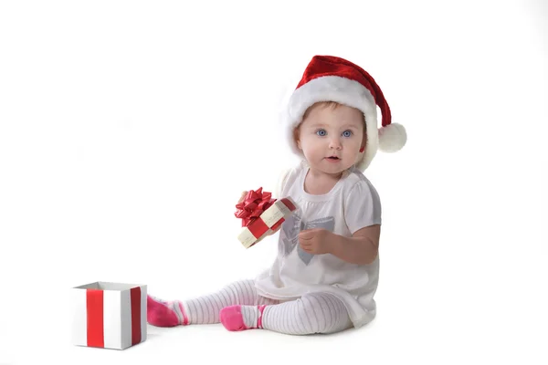 Bambina a Babbo Natale cappello — Foto Stock