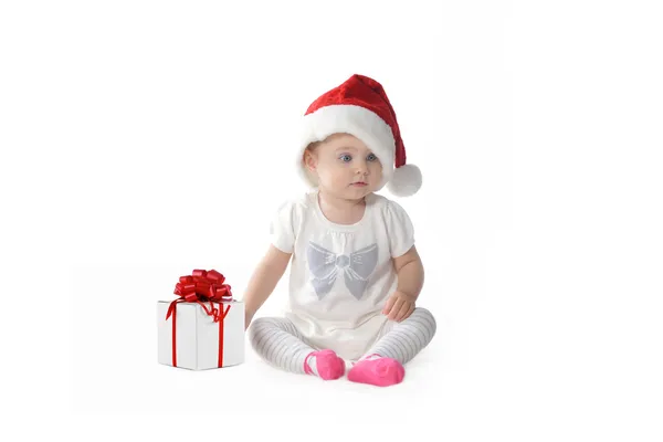 Bambina a Babbo Natale cappello — Foto Stock