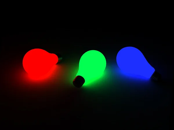 Farve pærer med neon glød - Stock-foto