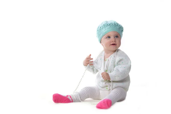 Baby girl with pearl necklace — Stock Photo, Image