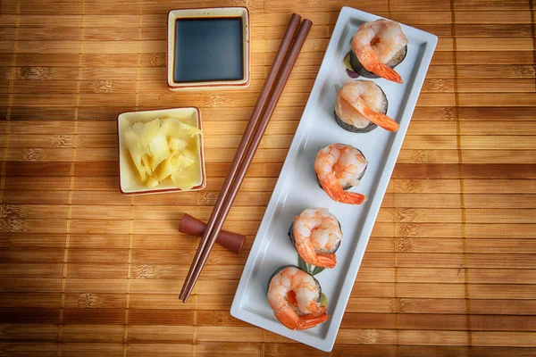 Dish with fresh sushi rolls — Stock Photo, Image