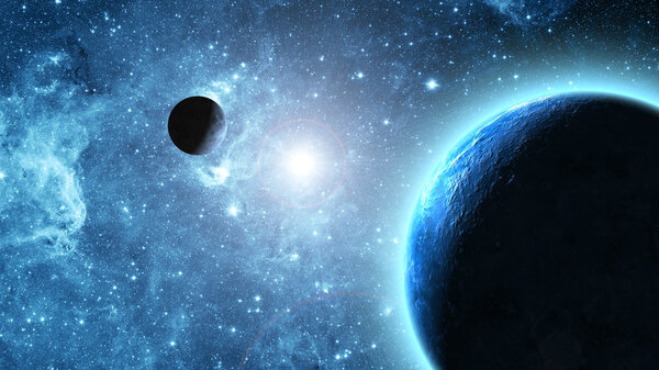 Земля и луна в космосе
