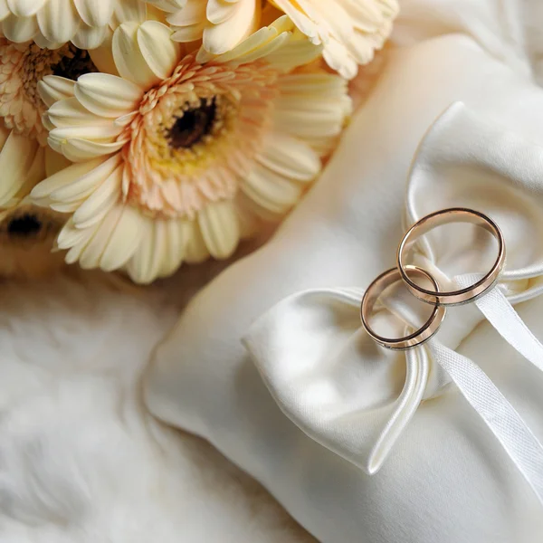 Polštář s snubní prsteny — Stock fotografie