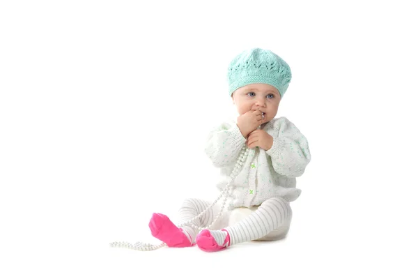 Baby girl with pearl necklace — Stock Photo, Image