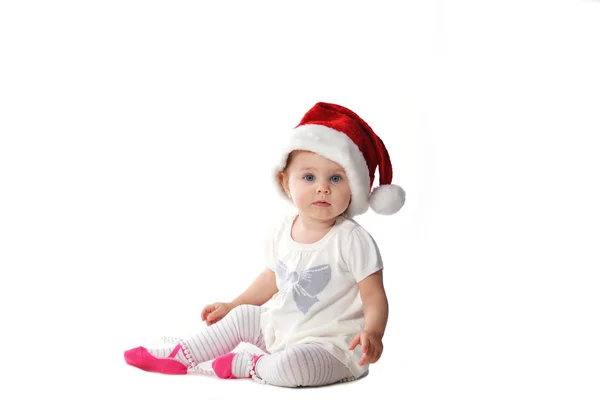 Bambina a Babbo Natale cappello — Foto Stock