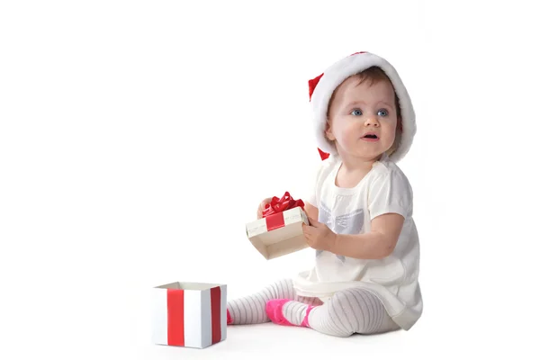 Bebê menina no Santa chapéu — Fotografia de Stock