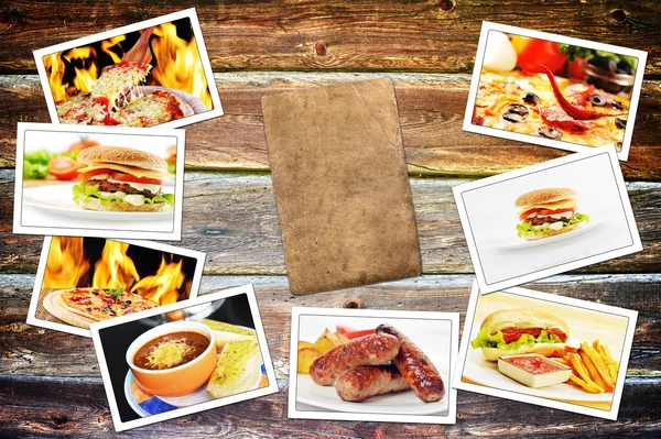 Food photo pile on wooden table — Stock Photo, Image