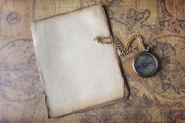 Compass on old map — Stock Photo, Image