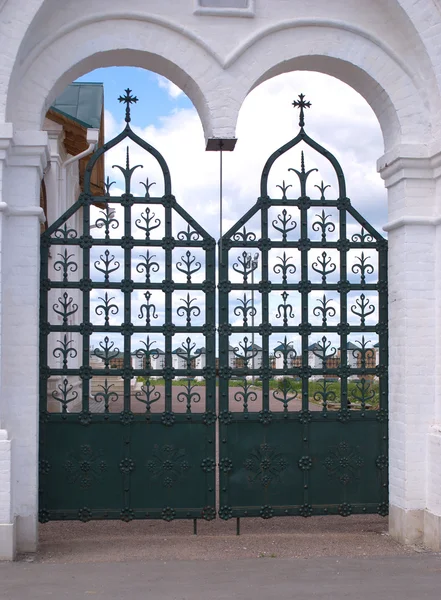 Black decorative church gate closeup — Stock Photo, Image