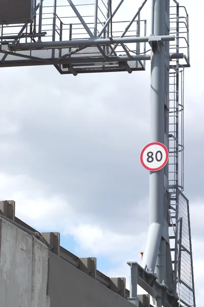 Part of highway bridge road with sign vertical view — Stock Photo, Image