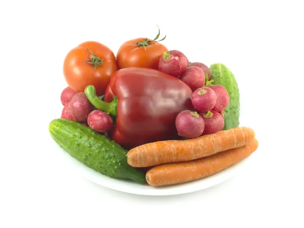 Vegetables on plate isolated over white — Stock Photo, Image