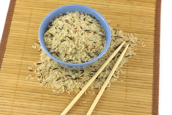 Rice, bowl and chopsticks — Stock Photo, Image