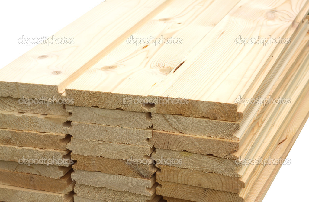 Rows of many planed planks isolated on white