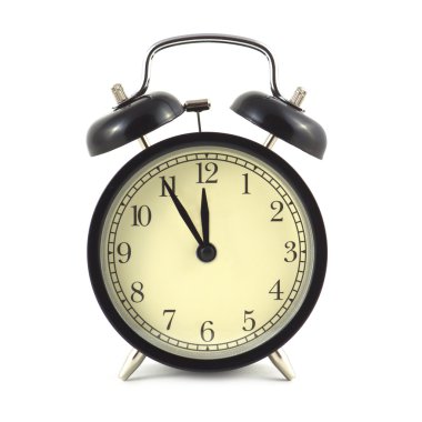 çalar saat siyah çantası ve bej clockface izole kapatmak