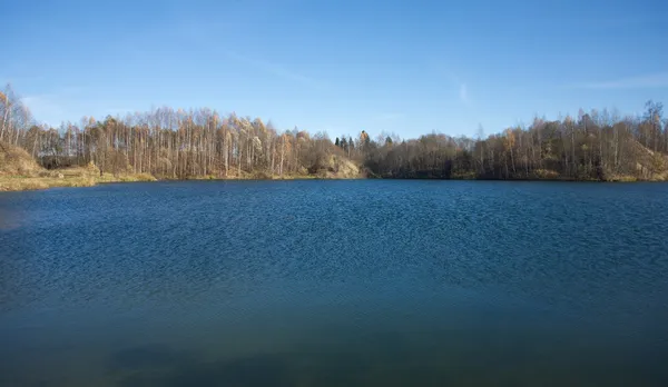 Krajina s lesem a jezero na podzim — Stock fotografie