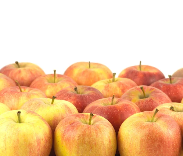 Wiele dojrzałe jabłka smaczne na białym tle z bliska — Zdjęcie stockowe