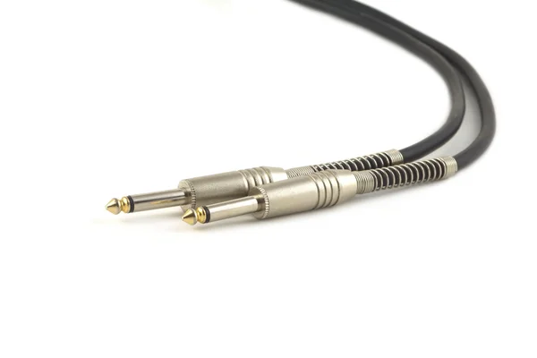 Black audio instrumental cable isolated on white close up — Stock Photo, Image