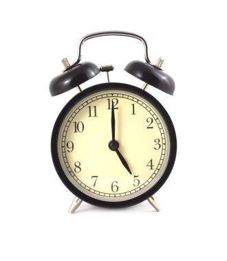 Black alarm clock shows 5 isolated clipart