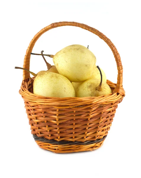 China pears in brown wicker basket isolated — Stock Photo, Image