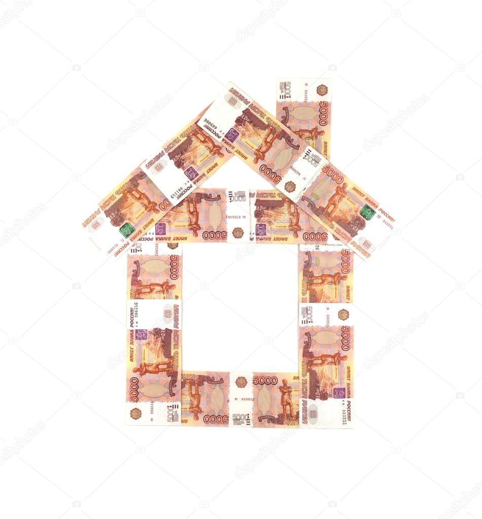 House from Russian five thousand rubles banknotes isolated